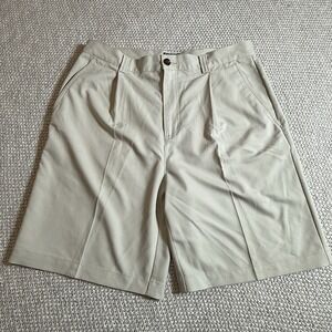 Adidas Performance Shorts Men 34 Pleated Lightweight Polyester Tan Beige Solid